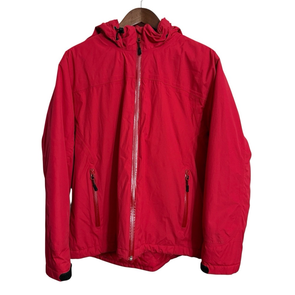 Lands End hooded jacket kids large 14-16‎ red full zip puffer outdoor AquaCheck
